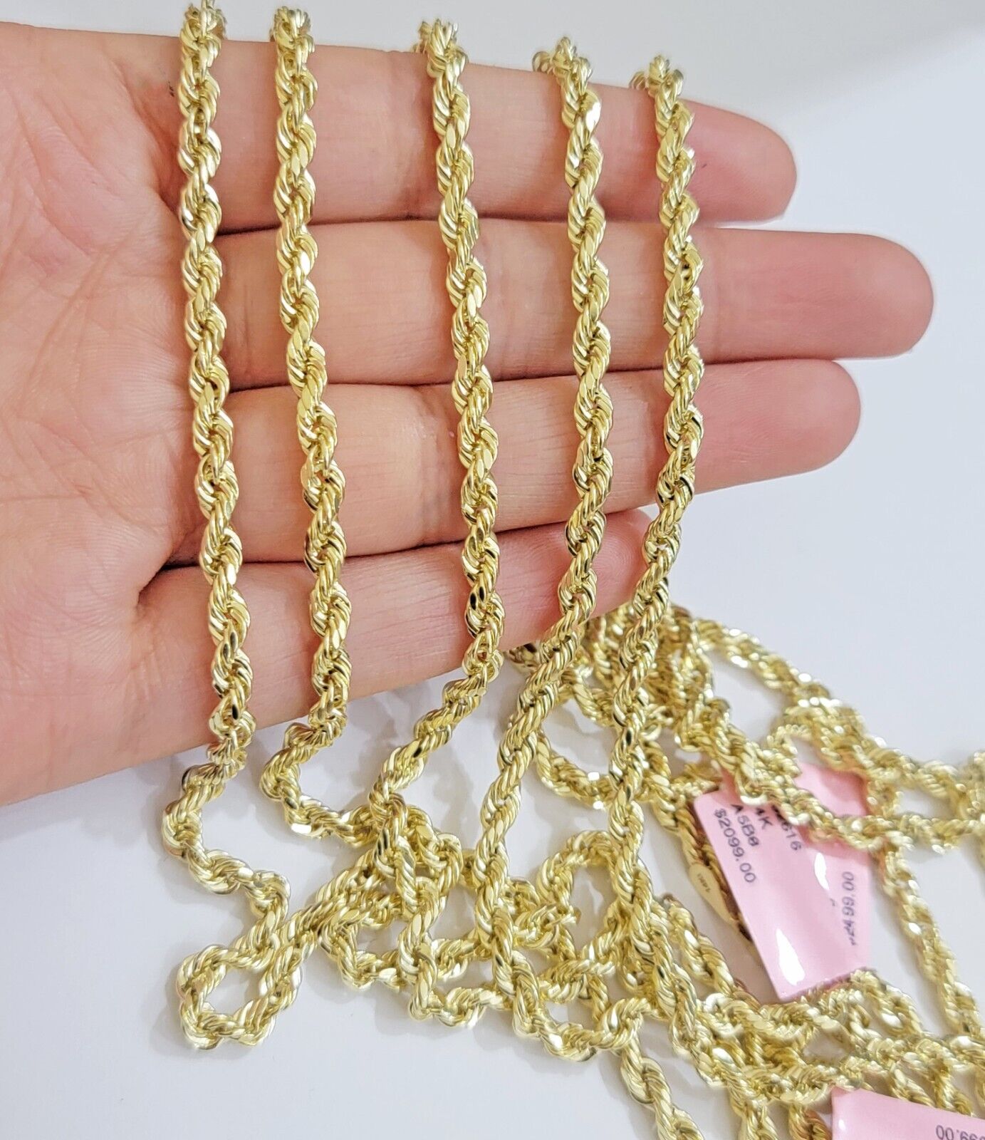 Real 14k Gold Rope chain 24 Inch 4mm Diamond Cuts 14kt Yellow Gold Men Women - GoldenlinQ